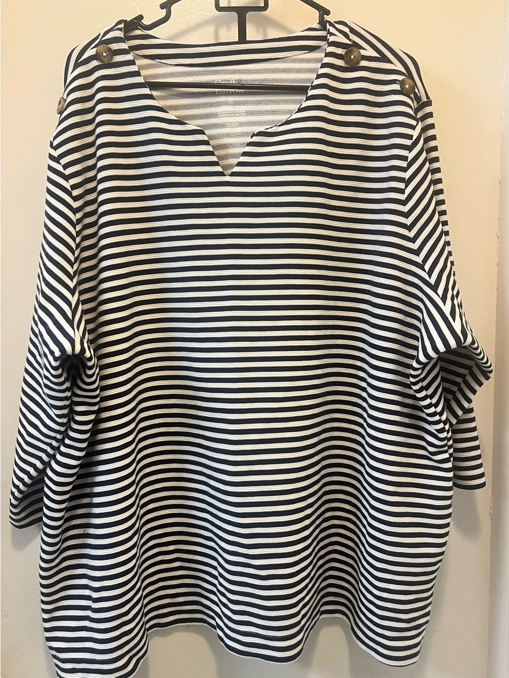 croft & barrow Black and White Striped Button-Shoulder Top